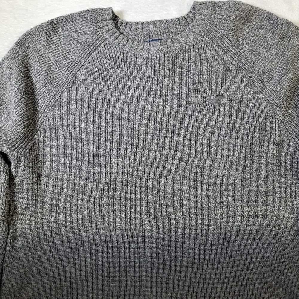 Hollister Sweater Mens L Grey Ombre Gradient Ribbed Knit Curved Hem Raglan